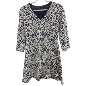 Laura Hlavac Tunic Top Womens Medium Gray White Floral Textured Artsy BOHO